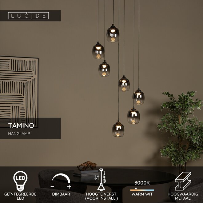 TAMINO - Hanglamp - Ø 52 cm - LED Dimb. - 7x5,3W 3000K - Zwart