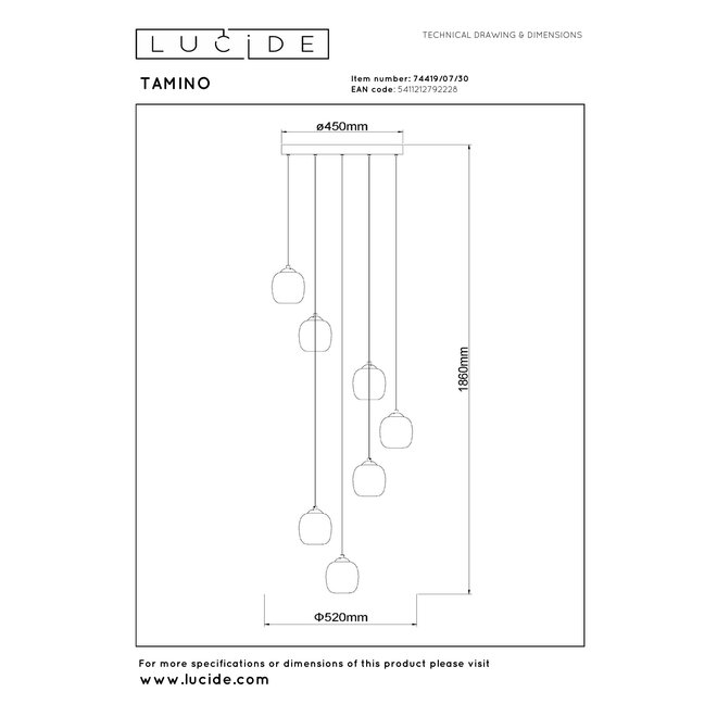 TAMINO - Hanglamp - Ø 52 cm - LED Dimb. - 7x5,3W 3000K - Zwart