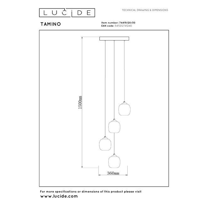 TAMINO - Hanglamp - Ø 36 cm - LED Dimb. - 4x5,2W 3000K - Zwart