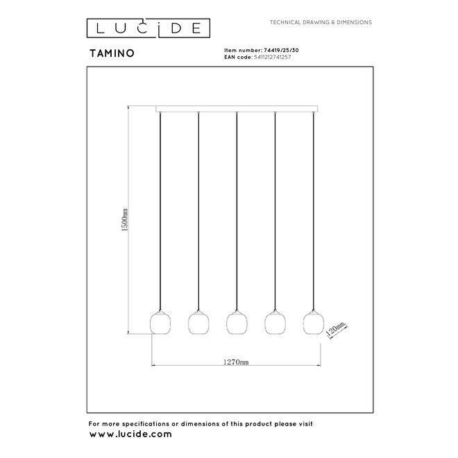 TAMINO - Hanglamp - LED Dimb. - 5x5,6W 3000K - Zwart