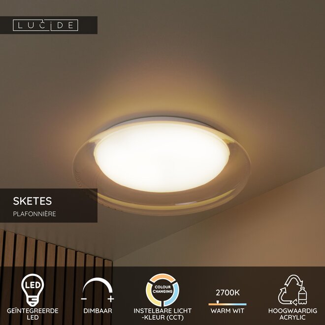 SKETES - Plafonnière - Ø 35,2 cm - LED Dimb. - CCT - 1x18W 2700K/5000K - Transparant