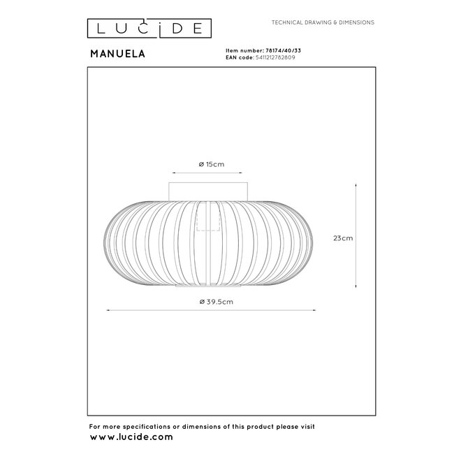 MANUELA - Plafonnière - Ø 39,5 cm - 1xE27 - Groen