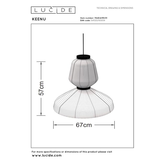 KEENU - Hanglamp - Ø 67 cm - 1xE27 - Wit - Essential