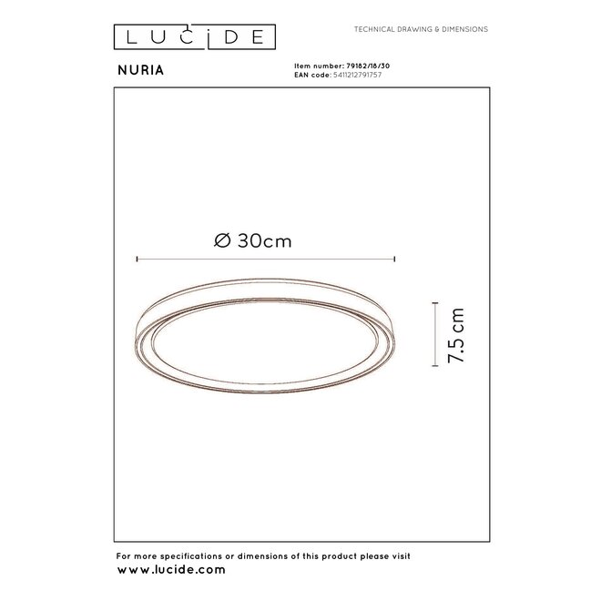 NURIA - Plafonnière - Ø 30 cm - LED 3 StepDim - 1x18W 2700K - Zwart