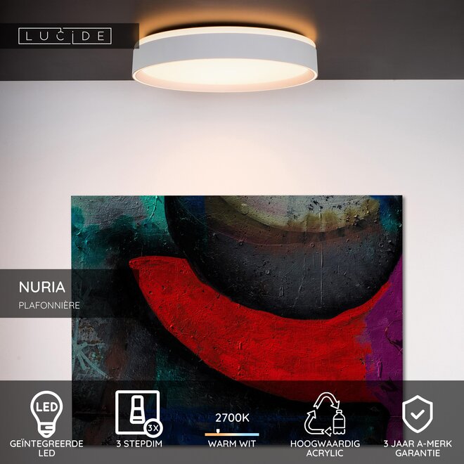 NURIA - Plafonnière - Ø 30 cm - LED 3 StepDim - 1x18W 2700K - Wit