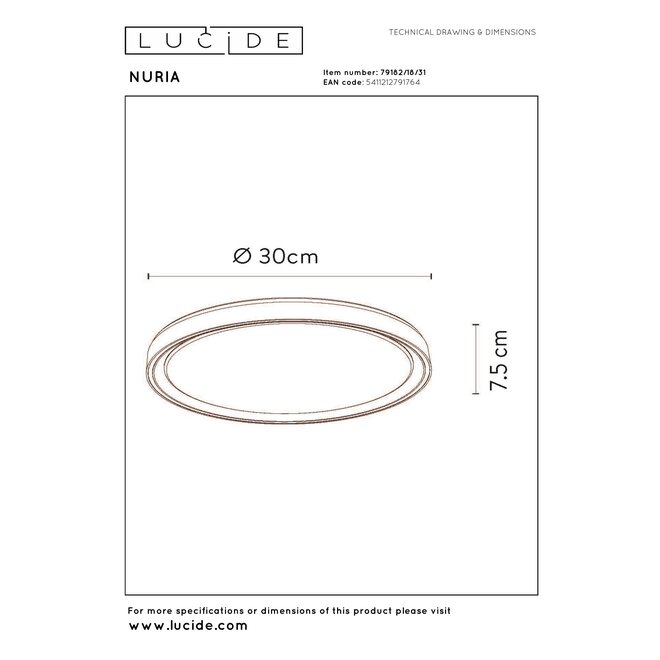 NURIA - Plafonnière - Ø 30 cm - LED 3 StepDim - 1x18W 2700K - Wit