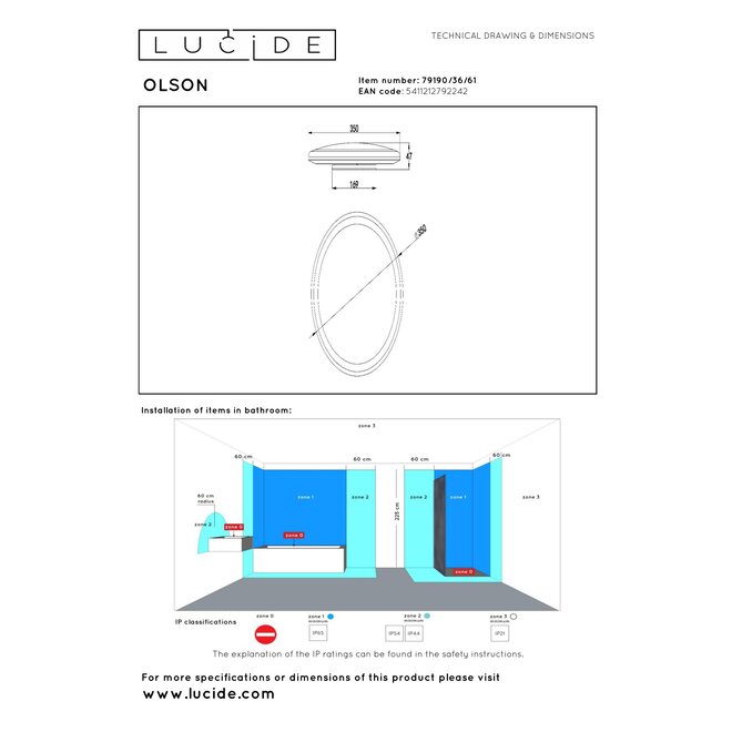 OLSON - Plafonnière Badkamer - Ø 35 cm - LED - CCT - 1x36W 3000K/6500K - IP44 - Opaal
