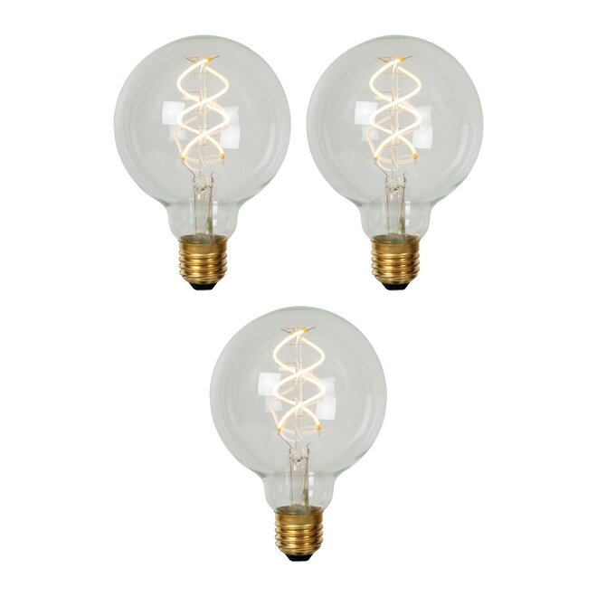 3x G95 - Filament lamp - Ø 9,5 cm - LED Dimb. - E27 - 4,9W 2700K - Transparant