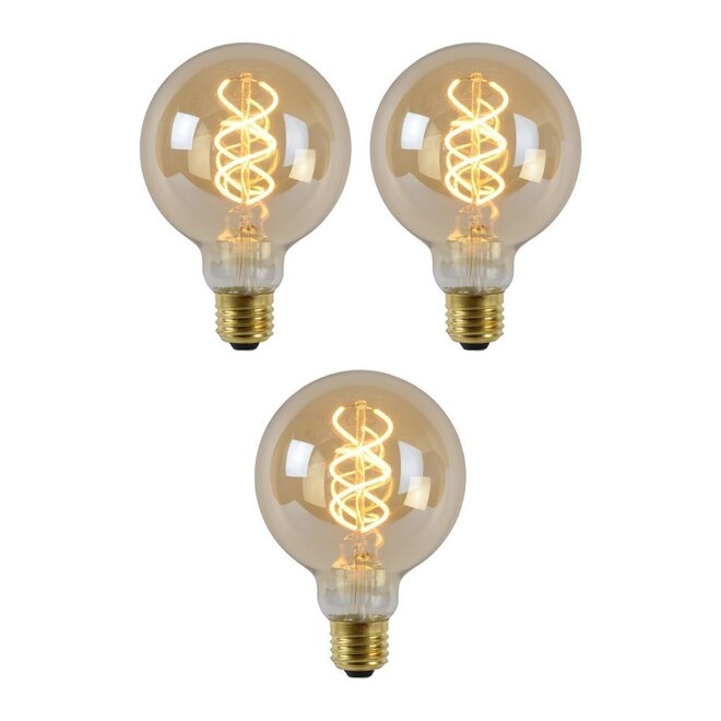 3x G95 - Filament lamp - Ø 9,5 cm - LED Dimb. - E27 - 4,9W 2200K - Amber