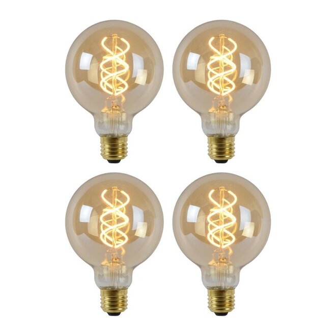 4x G95 - Filament lamp - Ø 9,5 cm - LED Dimb. - E27 - 4,9W 2200K - Amber