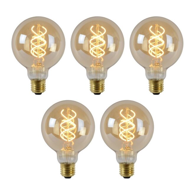 5x G95 - Filament lamp - Ø 9,5 cm - LED Dimb. - E27 - 4,9W 2200K - Amber