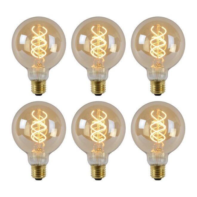 6x G95 - Filament lamp - Ø 9,5 cm - LED Dimb. - E27 - 4,9W 2200K - Amber