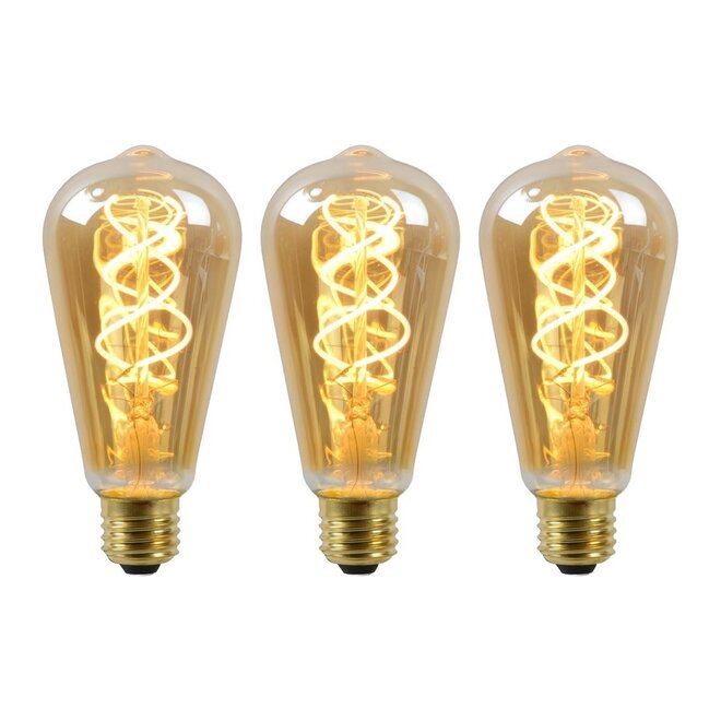 3x ST64 - Filament lamp - Ø 6,4 cm - LED Dimb. - E27 - 4,9W 2200K - Amber