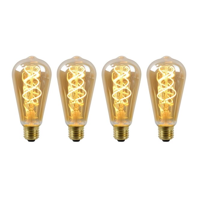 4x ST64 - Filament lamp - Ø 6,4 cm - LED Dimb. - E27 - 4,9W 2200K - Amber