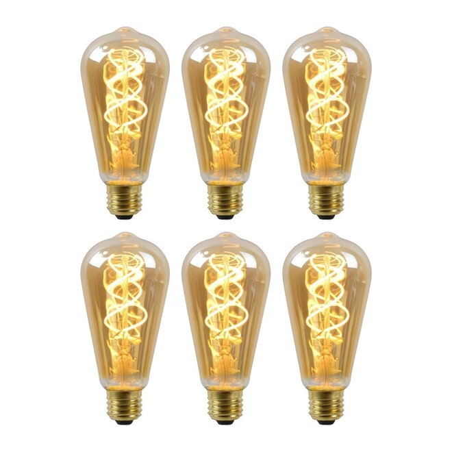 6x ST64 - Filament lamp - Ø 6,4 cm - LED Dimb. - E27 - 4,9W 2200K - Amber