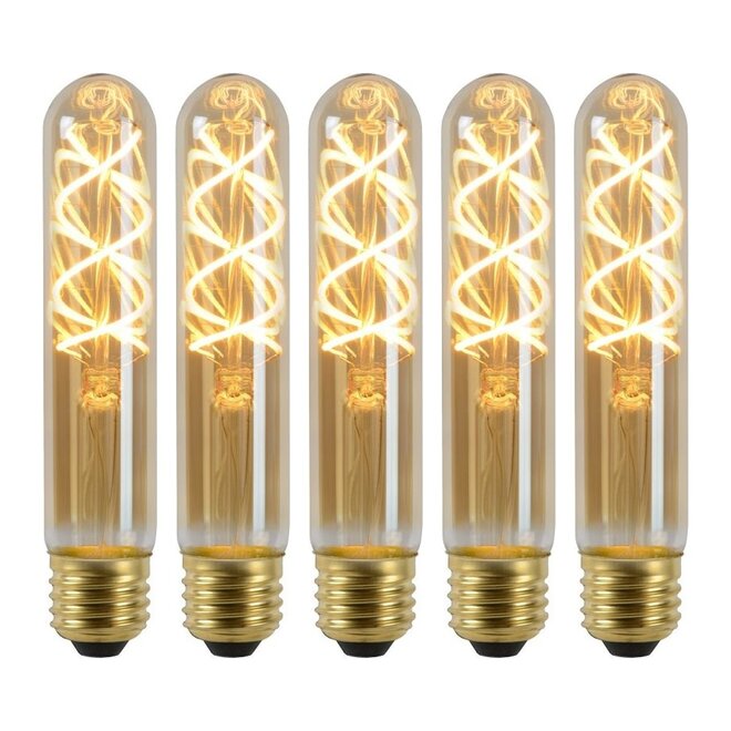 5x T32 - Filament lamp - Ø 3 cm - LED Dimb. - E27 - 4,9W 2200K - Amber
