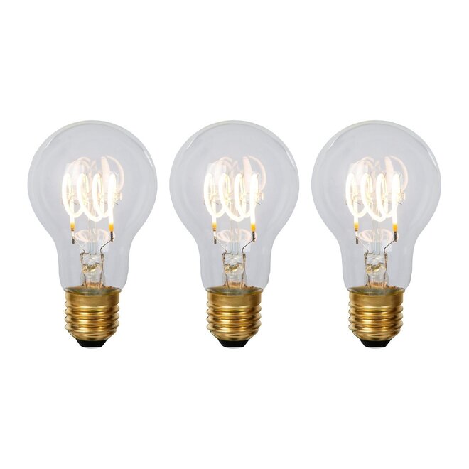 3x A60 - Filament lamp - Ø 6 cm - LED Dimb. - E27 - 4,9W 2700K - Transparant