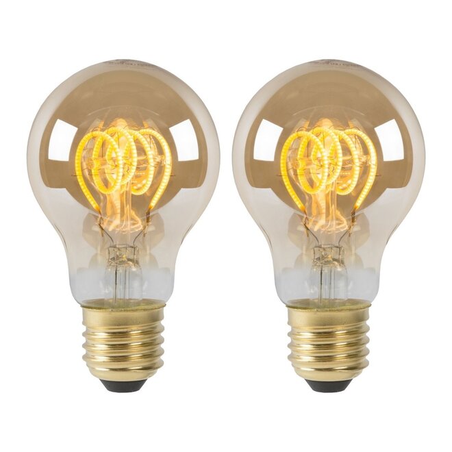 2x A60 - Filament lamp - Ø 6 cm - LED Dimb. - E27 - 4,9W 2200K - Amber