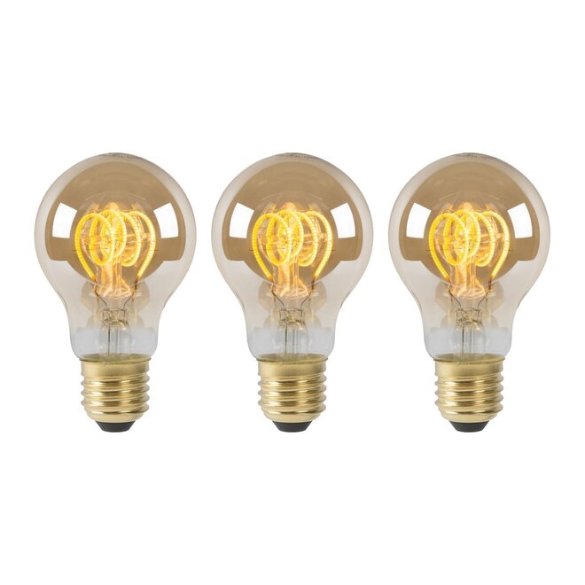 3x A60 - Filament lamp - Ø 6 cm - LED Dimb. - E27 - 4,9W 2200K - Amber