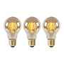 3x A60 - Filament lamp - Ø 6 cm - LED Dimb. - E27 - 4,9W 2200K - Amber