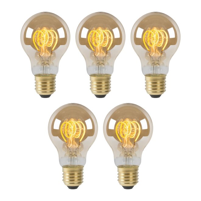 5x A60 - Filament lamp - Ø 6 cm - LED Dimb. - E27 - 4,9W 2200K - Amber