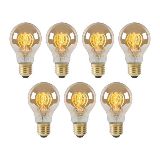 7x A60 - Filament lamp - Ø 6 cm - LED Dimb. - E27 - 4,9W 2200K - Amber