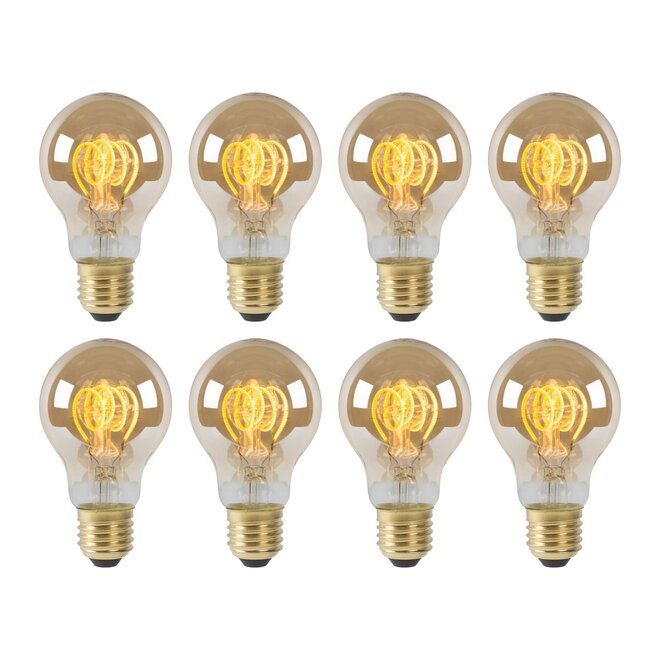 8x A60 - Filament lamp - Ø 6 cm - LED Dimb. - E27 - 4,9W 2200K - Amber