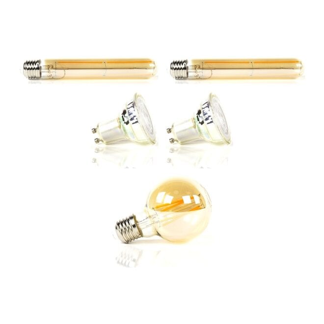Lichtbronset 2x buis 18,5cm T32 + 2x GU10 Ø5cm + 1x bol Ø7cm G70 - Alaska