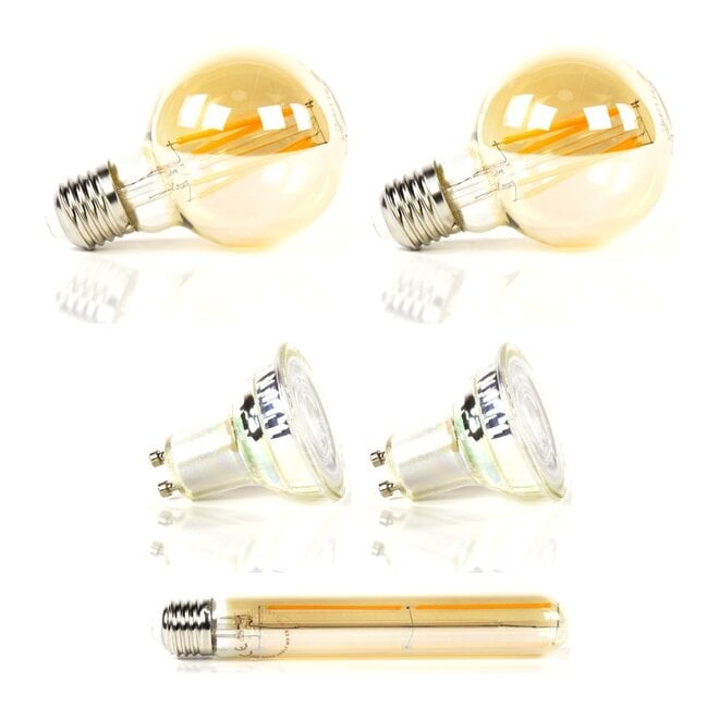 Lichtbronset 2x bol Ø7cm G70 + 2x GU10 Ø5cm + 1x buis 18,5cm T32 - Alaska
