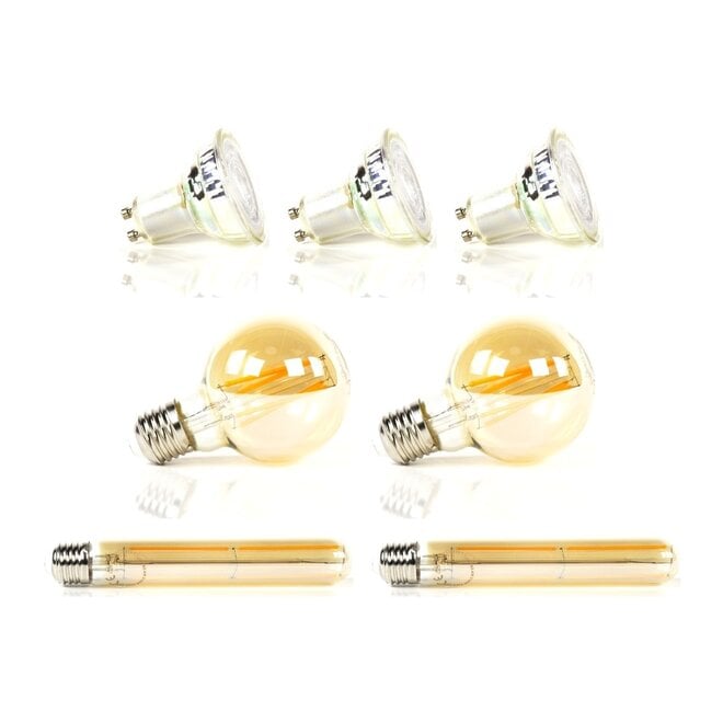 Lichtbronset 3x GU10 Ø5cm + 2x bol Ø7cm G70 + 2x buis 18,5cm T32 - Alaska