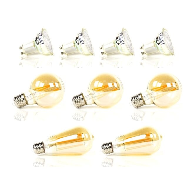 Lichtbronset 4x GU10 Ø5cm + 3x bol Ø7cm G70 + 2x druppel ST64 - Alaska