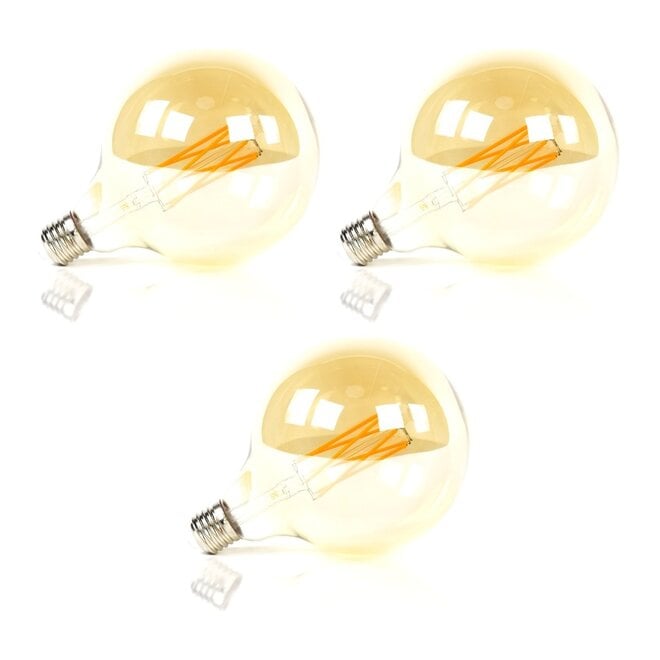 3x Lichtbron LED [G125] filament bol Ø12,5cm - amber glas