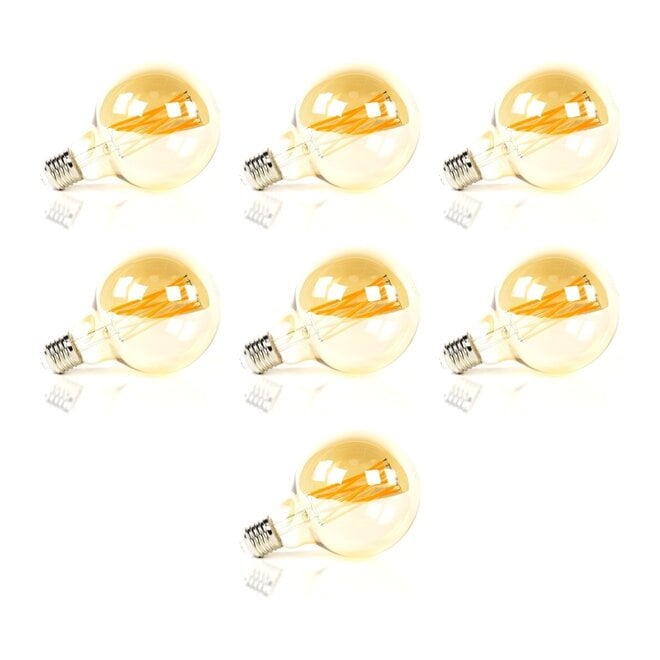 7x Lichtbron LED [G95] filament bol Ø9,5cm - amber glas