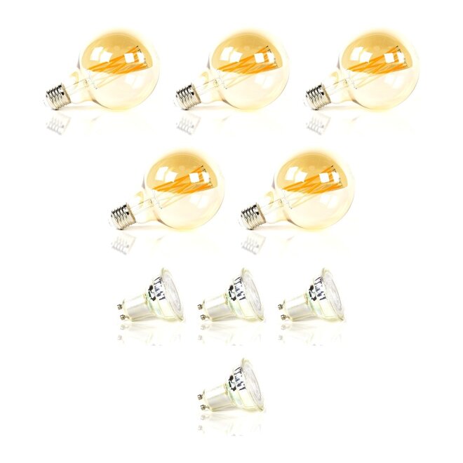 Lichtbronset 5x bol Ø9,5cm G95 + 4x GU10 Ø5cm - Alaska