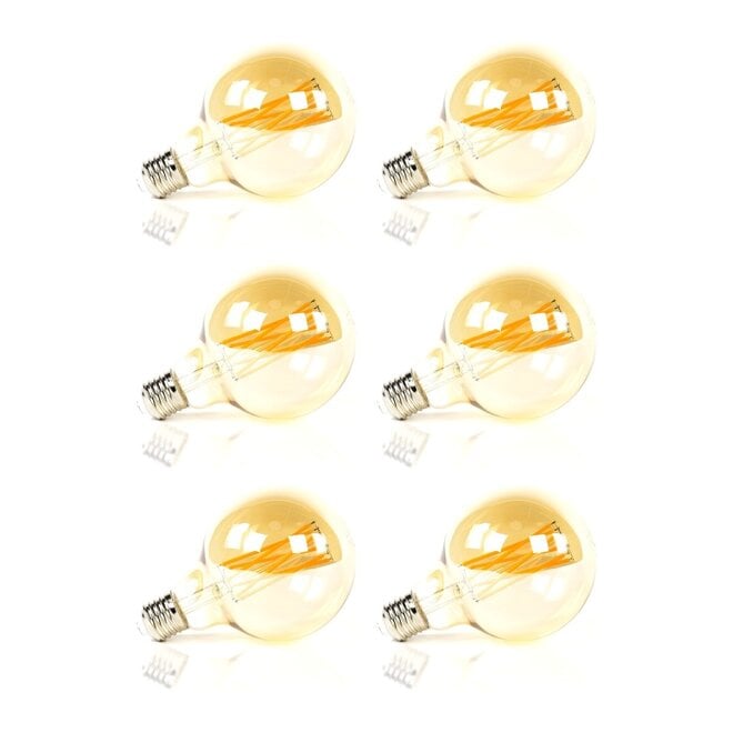 6x Lichtbron LED [G95] filament bol Ø9,5cm - amber glas