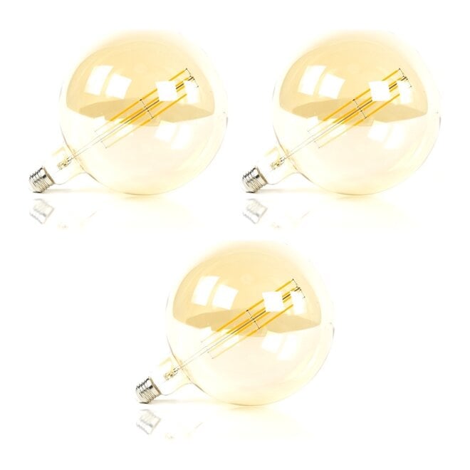 3x Lichtbron LED [G200] filament bol Ø20cm - amber glas
