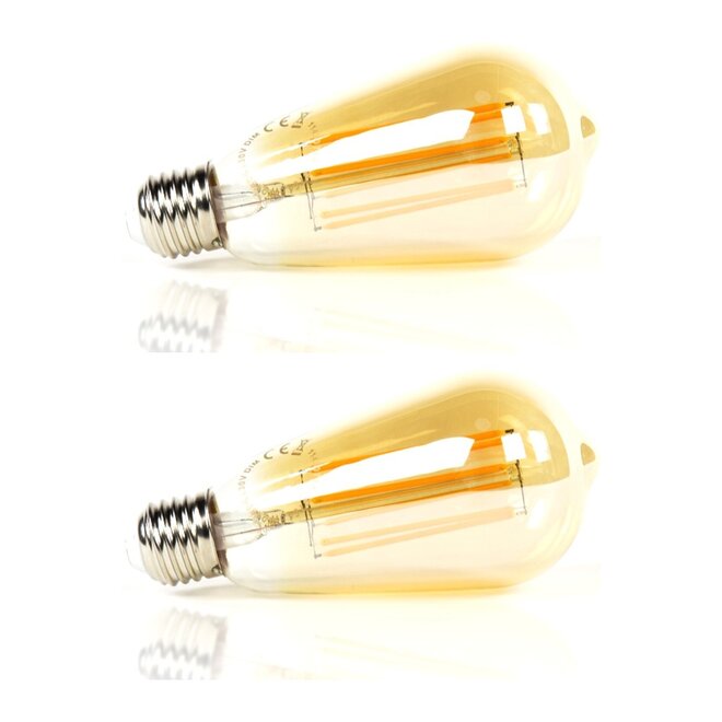 2x Lichtbron LED [ST64] filament druppel - amber glas
