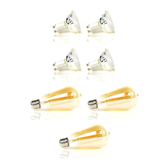 Lichtbronset 4x GU10 Ø5cm + 3x druppel ST64 - Alaska