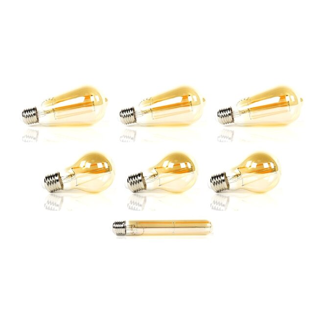Lichtbronset 3x druppel ST64 + 3x peer A60 + 1x buis 18,5cm T32 - Alaska
