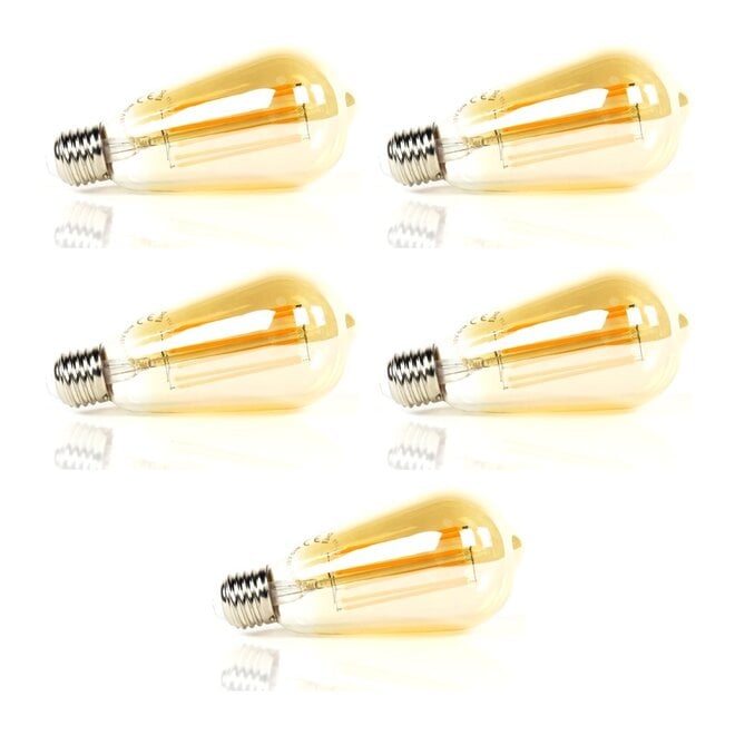 5x Lichtbron LED [ST64] filament druppel - amber glas