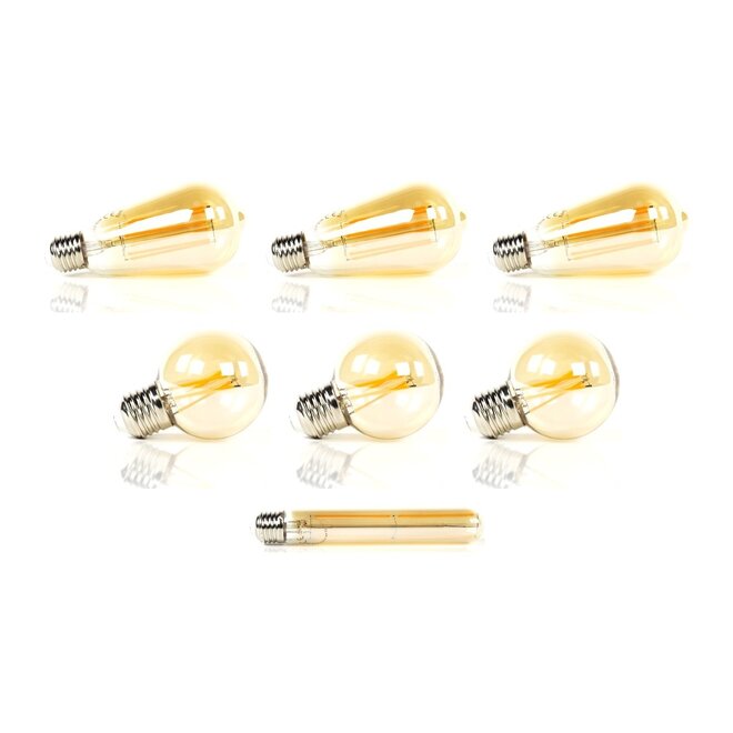 Lichtbronset 3x druppel ST64 + 3x bol Ø6cm G60 + 1x buis 18,5cm T32 - Alaska