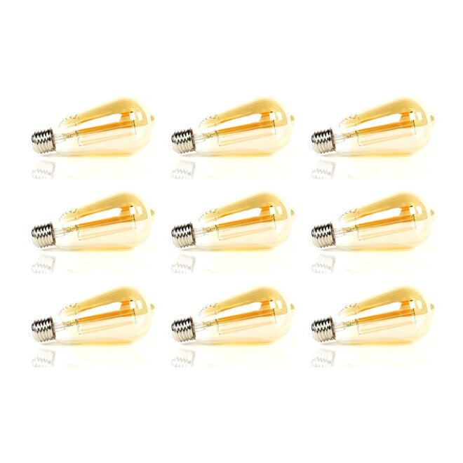 9x Lichtbron LED [ST64] filament druppel - amber glas