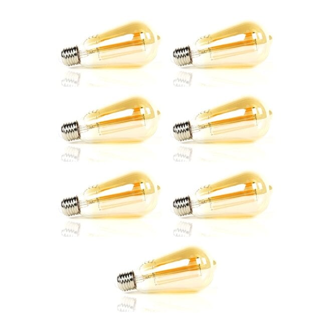 7x Lichtbron LED [ST64] filament druppel - amber glas