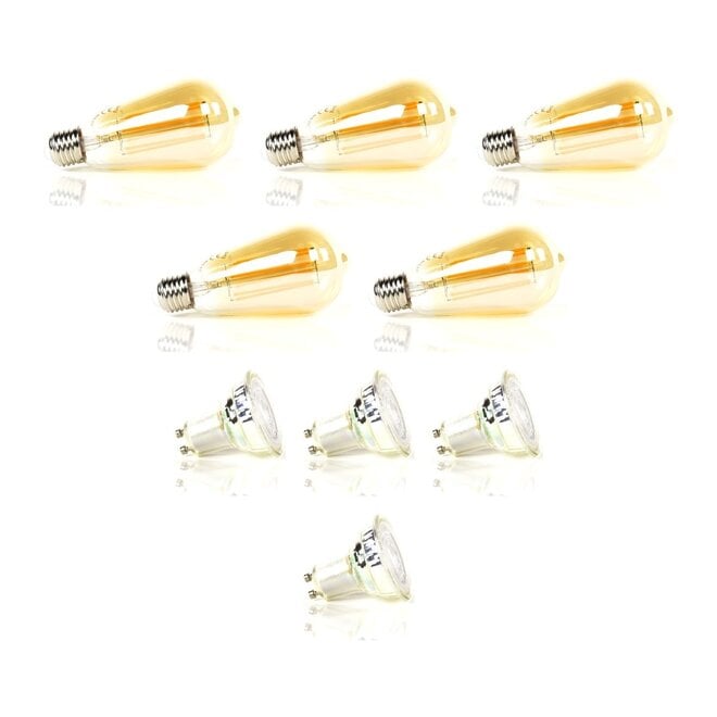Lichtbronset 5x druppel ST64 + 4x GU10 Ø5cm - Alaska