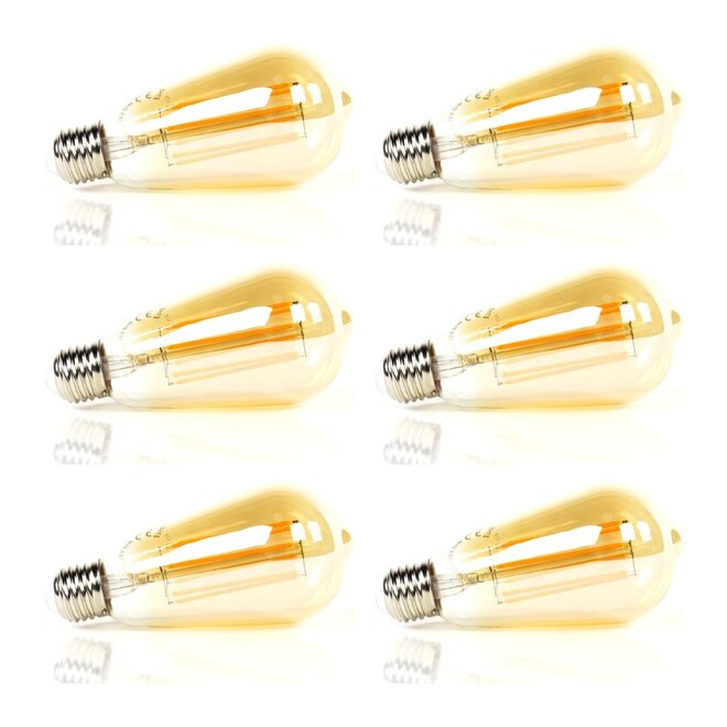 6x Lichtbron LED [ST64] filament druppel - amber glas