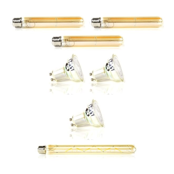 Lichtbronset 3x buis 18,5cm T32 + 3x GU10 Ø5cm + 1x buis 30cm T32 - Alaska