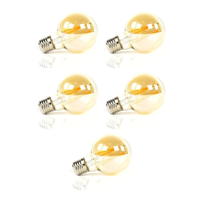 5x Lichtbron LED [G70] filament bol Ø7cm - amber glas