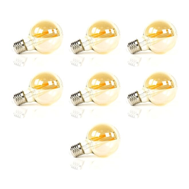 7x Lichtbron LED [G70] filament bol Ø7cm - amber glas