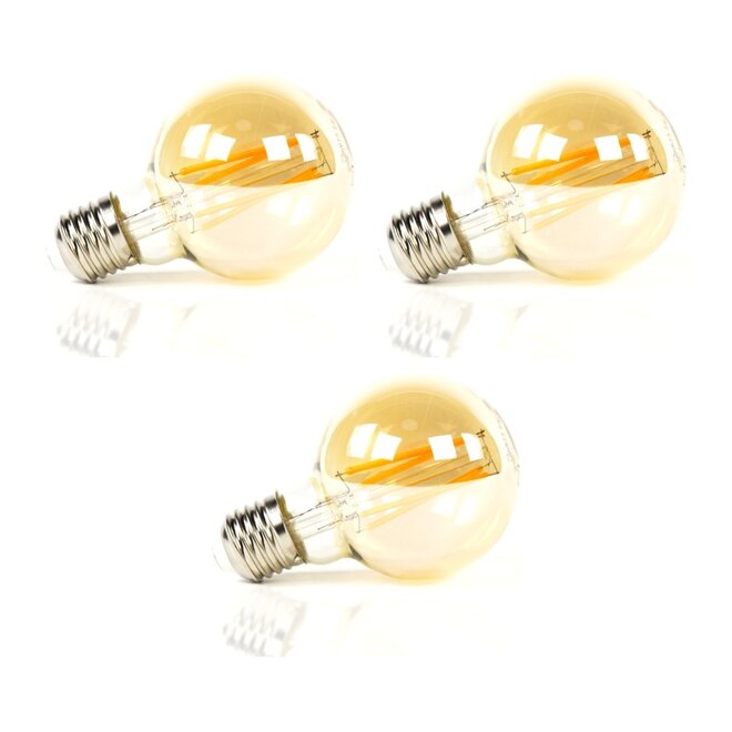 3x Lichtbron LED [G70] filament bol Ø7cm - amber glas