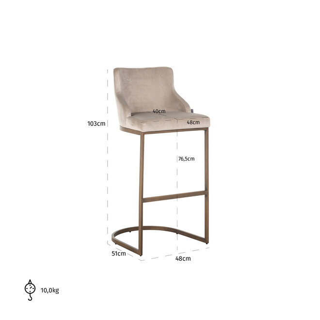 Barstoel Bolton khaki velvet brushed gold fire retardant (Set of 2)